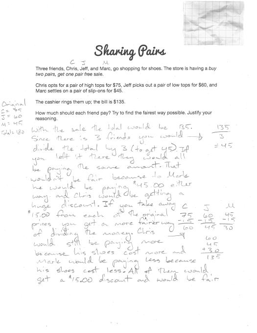 Sharing Pairs - Sample Student Response A