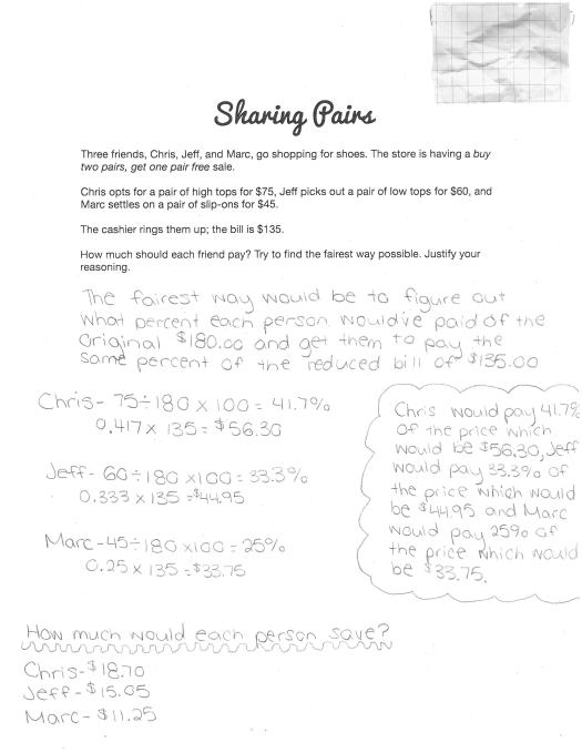 Sharing Pairs - Sample Student Response E